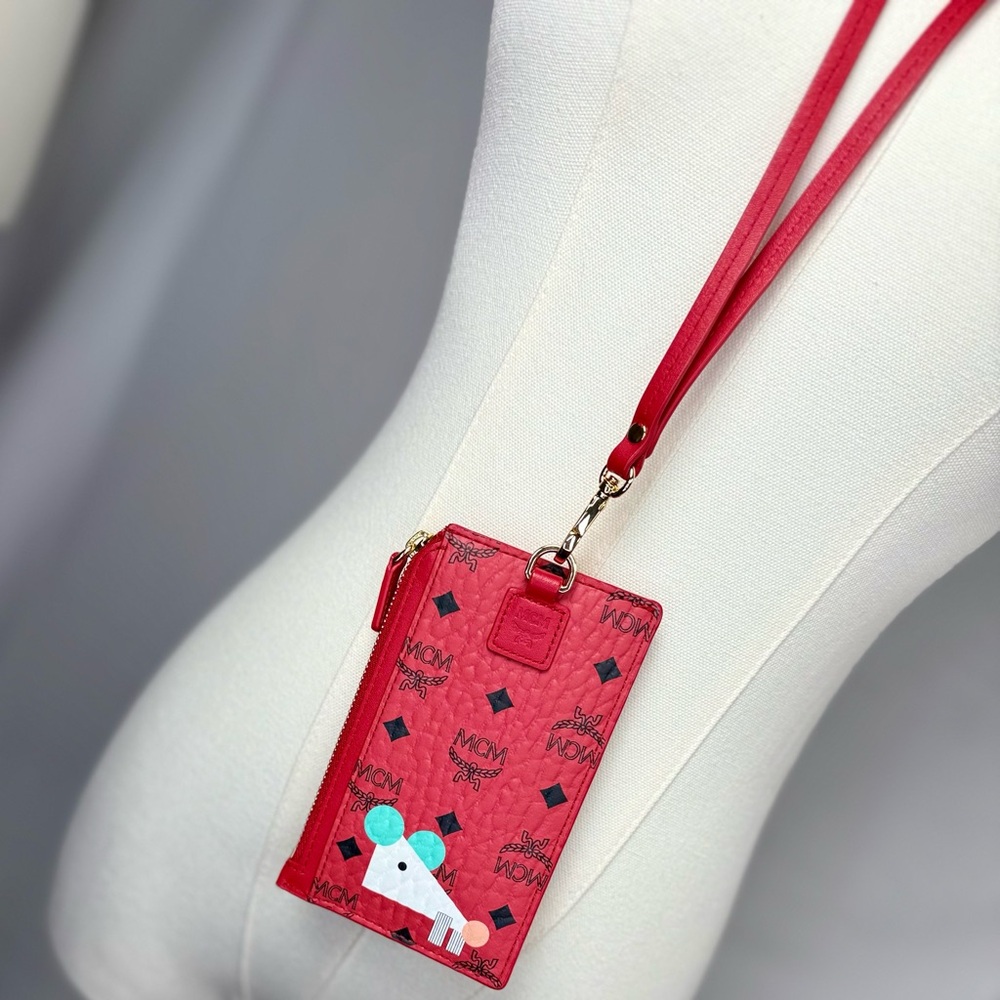 NEW! Unisex MCM Viva Red Visetos Year Of The Mouse Lanyard Card Holder - Picture 15 of 17